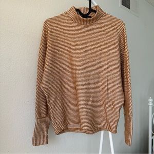 Mustard yellow striped mock neck knit top